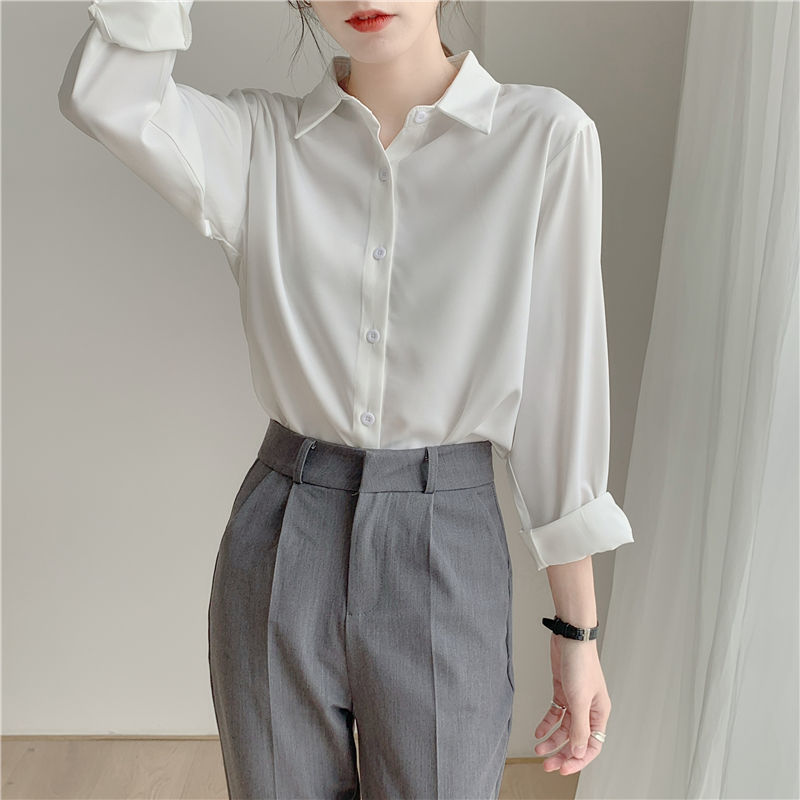 2021 spring and autumn long sleeve white shirt women's loose casual anti wrinkle design sense of minority shirt hanging sense of top