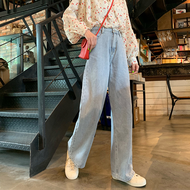 Spring and summer straight Slim Fit Jeans loose high waist slim high leg mop pants tide
