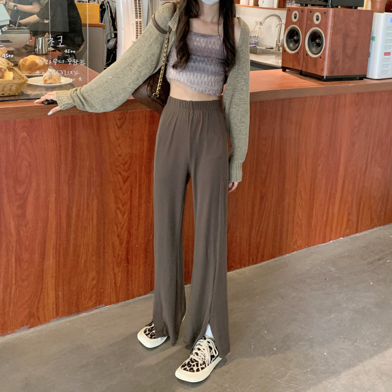 Real shot real price slim split black casual pants versatile micro pants high waist pants