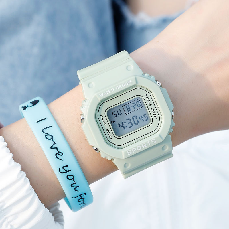 Watch female student Unicorn ins electronic watch waterproof luminous Korean simple Matcha green square Sports Watch