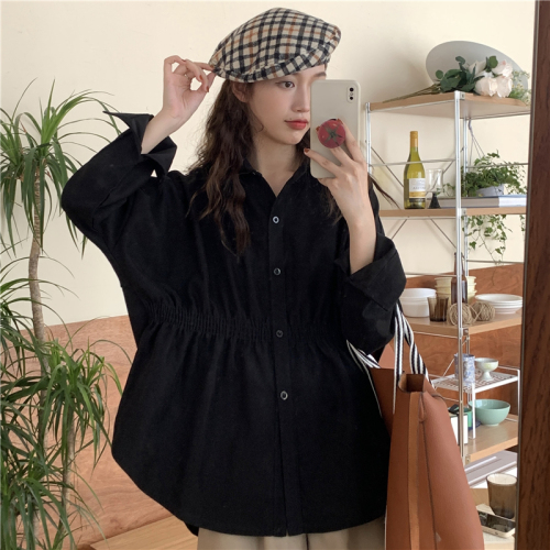 Real price! French loose design shirt women's Retro Hong Kong style shirt with thin waist
