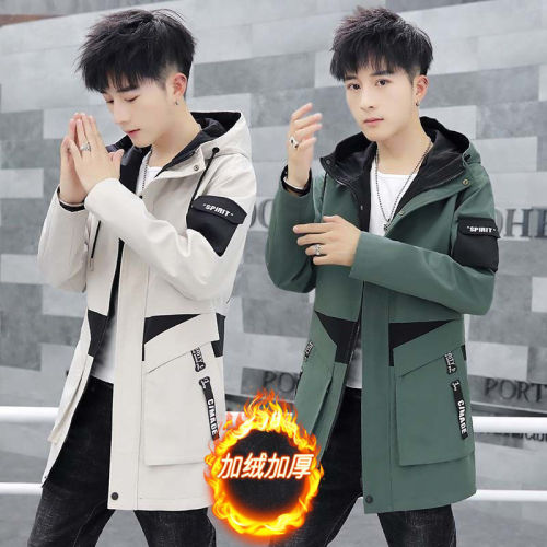 Autumn and winter coat men's mid long Korean early spring jacket men's windbreaker casual tooling fashion men's wear