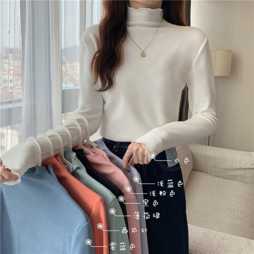 Real shooting Korean 2021 new double-sided German velvet warm thickened half high collar net color bottomed blouse women's blouse
