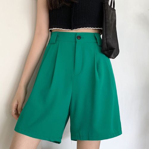 Real price ~ summer 2021 new loose green wide leg pants, versatile casual shorts, high waist