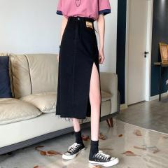 Real shot summer new design feeling net red high waist split denim skirt