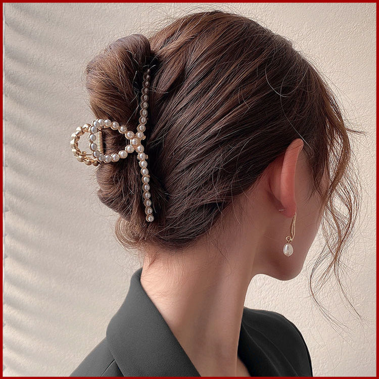 Korean net red ins large pearl hair clip hair clip back of the head shark clip side hair clip