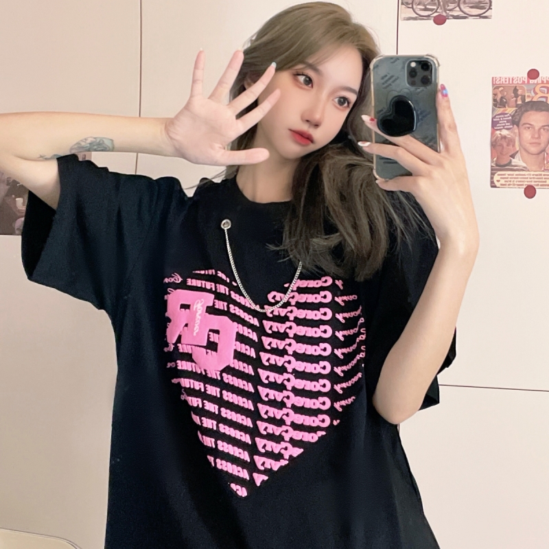 2021 Summer Short Sleeve T-Shirt women's medium and long foam print