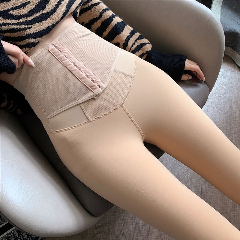 Real shot real price ~ winter Plush breast Button Waist lifting buttock bottom pants women's net red skin warm pantyhose