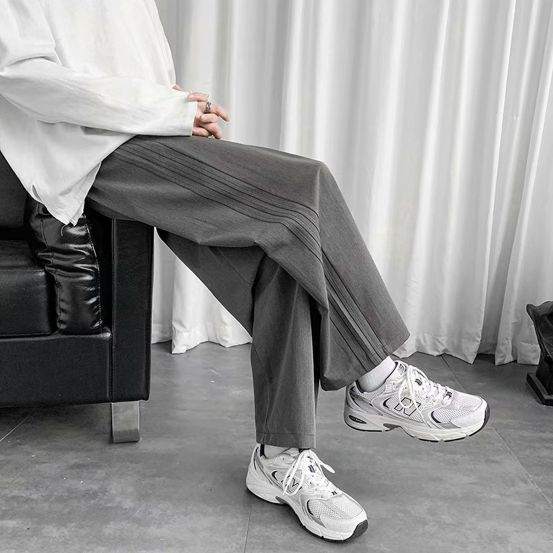 Wide leg drop feeling small trousers men's and women's Hong Kong Style versatile casual pants straight tube large loose Korean pants