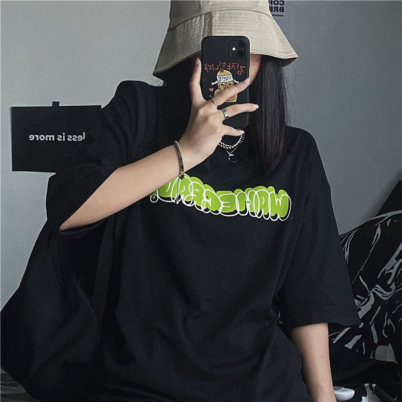 Summer Korean version 2021 new loose and versatile fashion letter printing round neck Short Sleeve T-Shirt Top Women's student