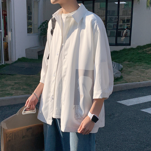 Men's casual casual Quarter Sleeve Shirt Half Sleeve Shirt Short Sleeve graffiti characters in summer of 2021