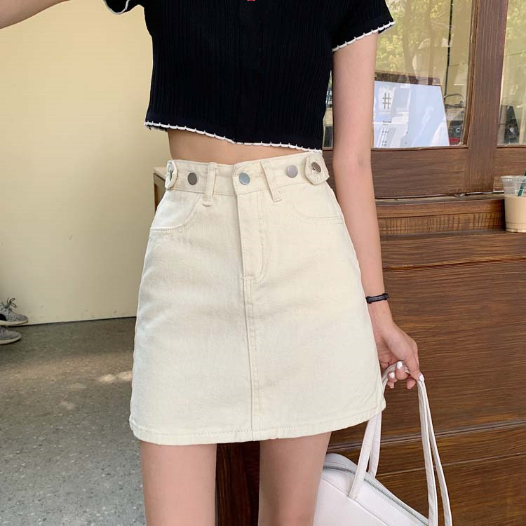 Real shot adjustable button denim skirt