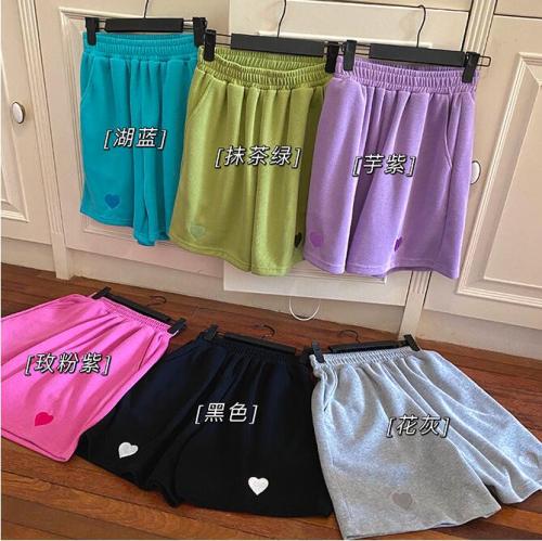 Love embroidery solid color shorts 2021 sports and leisure wide leg Capris straight pants women's summer