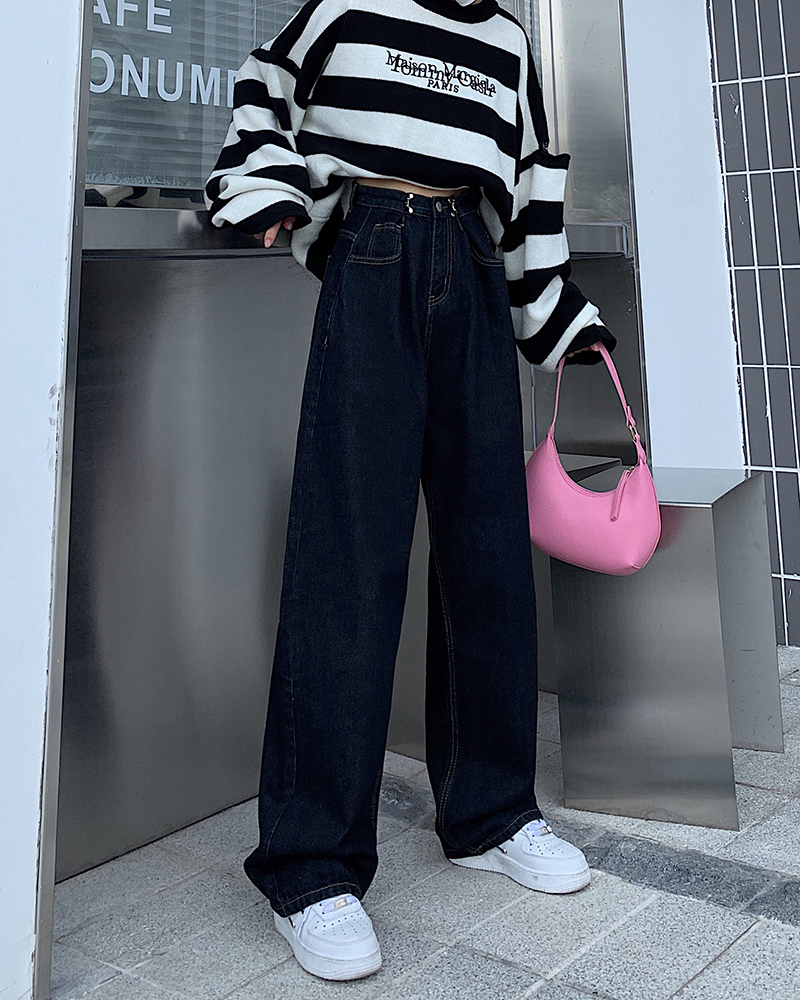 Real shooting and real price new adjustable jeans in autumn 2021, washed straight tube loose wide leg pants