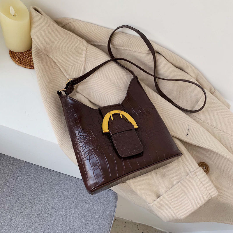 Autumn winter harbor style retro alligator bag women's new fashion Korean version of versatile one shoulder cross slung fashion Bucket Bag
