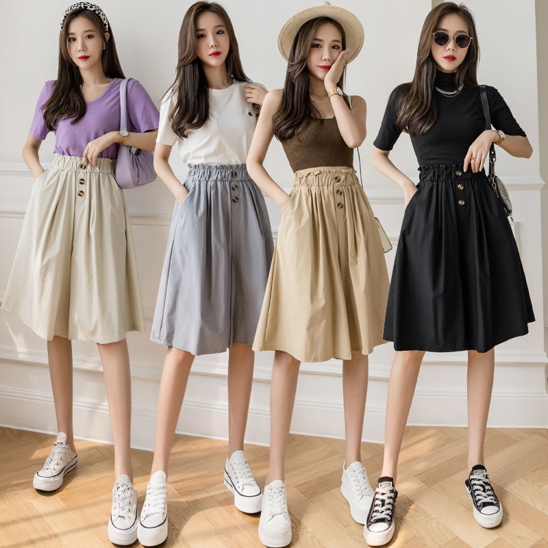 Real shot: super wide 5-point wide leg pants for women 2021 summer new loose Korean high waist slim casual pants skirt for women