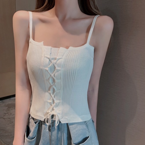 French design sense of minority hot small suspender women's summer thin fairy style, wearing trendy cool lace up sweet and spicy short top