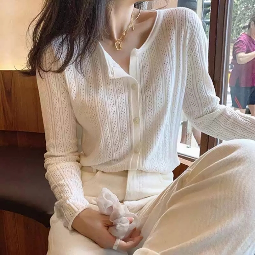 New spring and summer hollow out pinhole sunscreen cardigan knitted loose thin loose coat ice silk air conditioner women's shirt