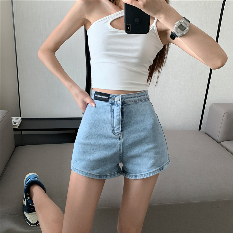Real shot real price ~ retro hot girl jeans women's high waist elastic hip lifting A-line shorts, tight outer wear hot pants