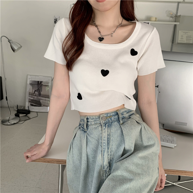Real price embroidered love short sleeve knitting women slim in summer