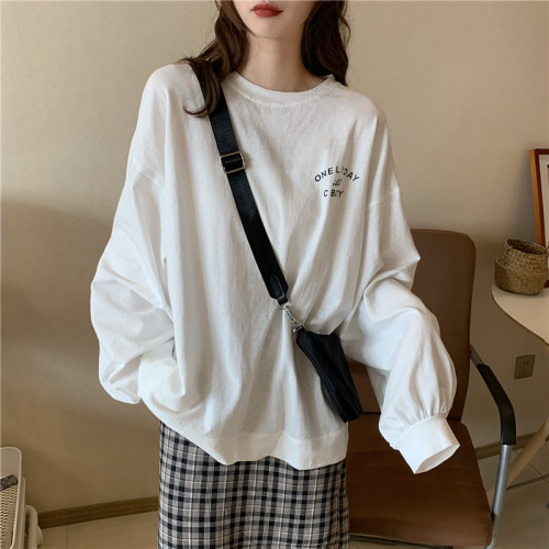 Real price! Fall Vintage versatile plaid skirt women's loose letter long sleeve T-shirt two piece set