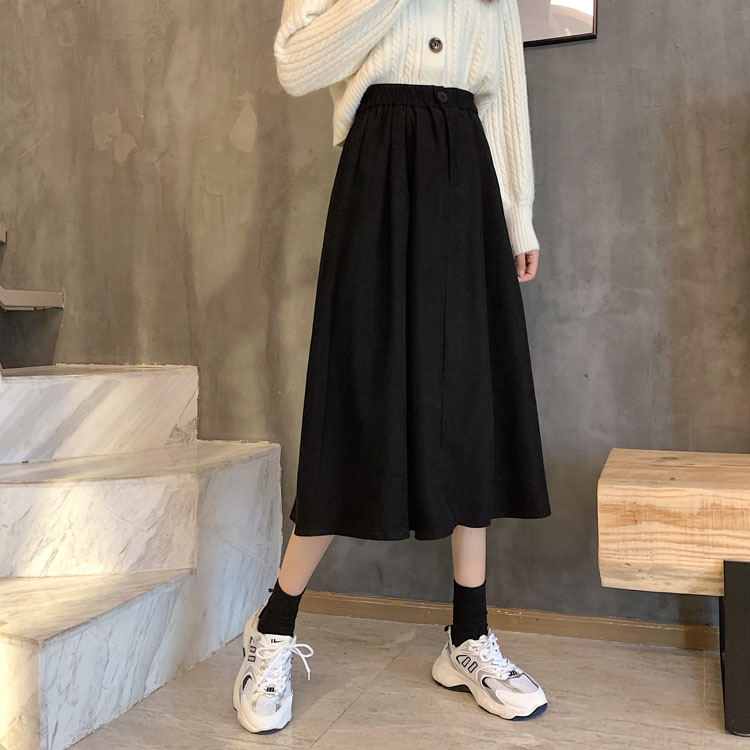 Real price ~ autumn and winter new Korean solid color high waisted slim medium length A-line skirt skirt