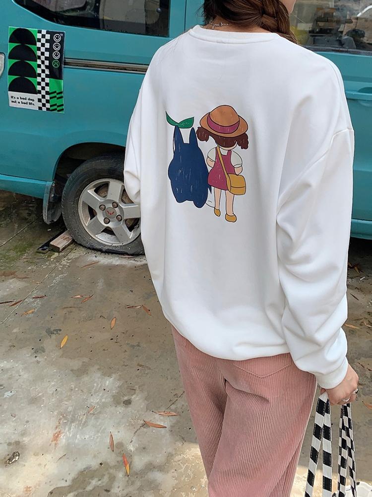 Autumn and winter round neck thin sweater loose Korean top female student Harajuku style foreign style versatile round neck Pullover