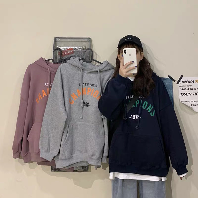 Autumn and winter new Korean oversize Plush hooded sweater women fashion ins student loose long sleeve top coat
