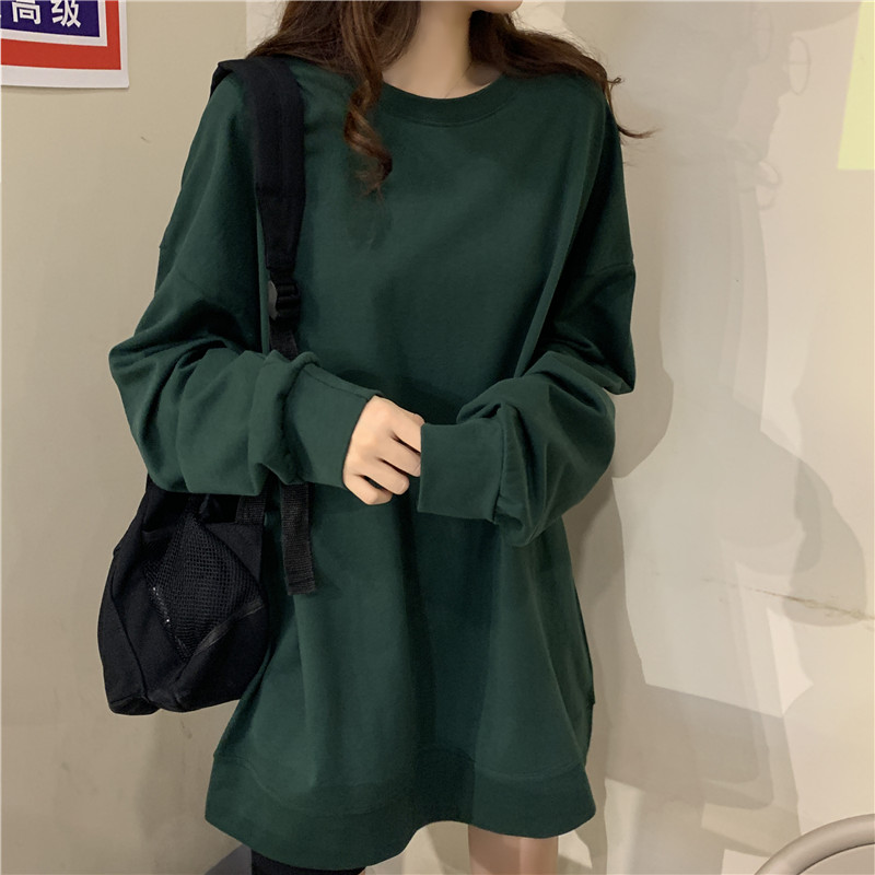 Autumn new lazy style loose solid color Pullover for women