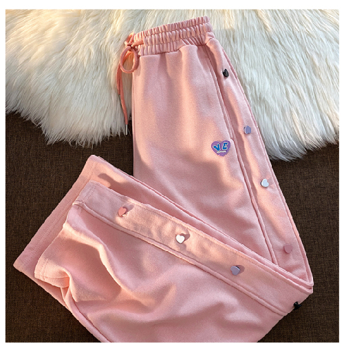 Official figure love button pink sports pants women's summer new high waist design casual pants