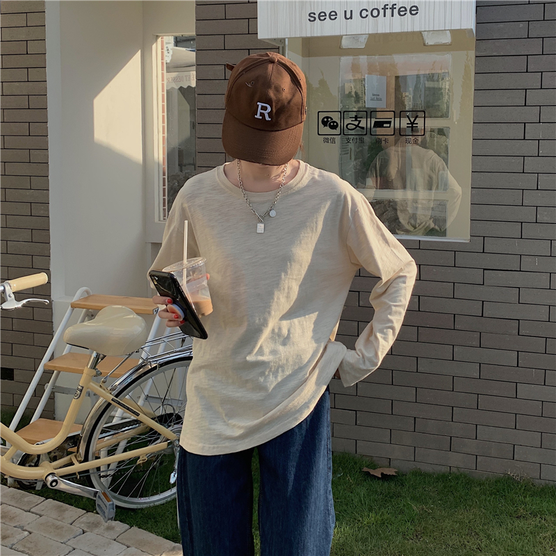 Real shooting and real price early autumn new Korean ins solid color T-shirt loose long sleeve Pullover