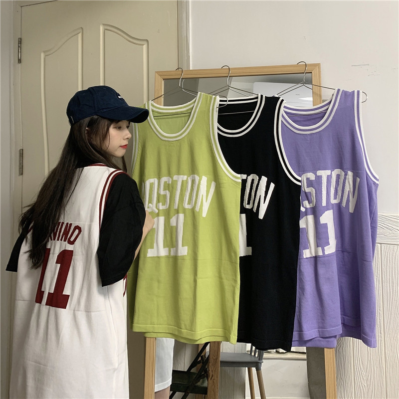 Real shot basketball vest with student's loose lettered sportswear medium length sleeveless T-shirt