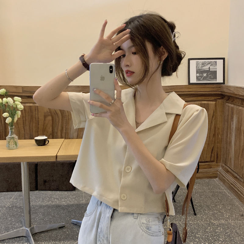 Summer new Korean style short sleeve slim suit collar shirt top women's fashion
