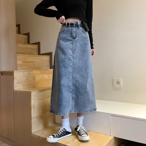 Real price denim skirt with new high waist and thin crotch covering skirt without belt