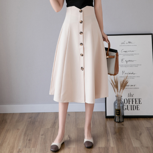 Professional skirt women's spring new high waist long skirt shows thin, row buttons, large umbrella skirt and medium length skirt