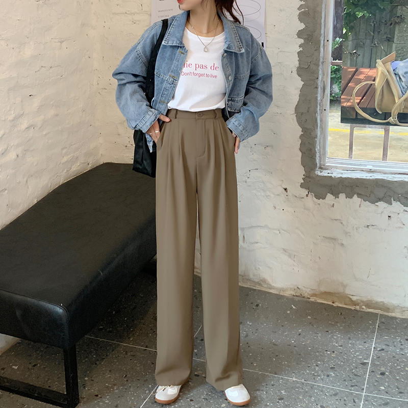 Real price wide leg pants women's hanging feeling elastic waist 2021 autumn new straight tube loose suit pants