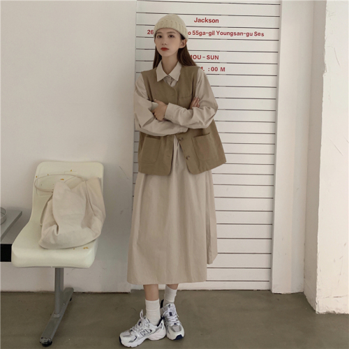 Spring and autumn college style two-piece suit women's spring 2021 new small French dress + work vest