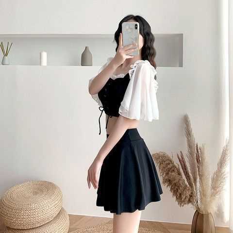 Black new Les swimsuit girl show thin split skirt Student Korean fairy model sexy super fairy swimsuit
