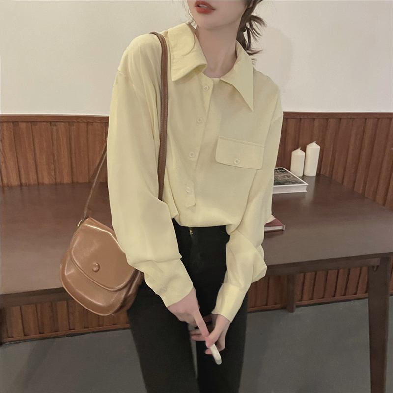 Real price! Vintage Hong Kong Style autumn versatile long sleeve shirt women's French minority goddess blouse