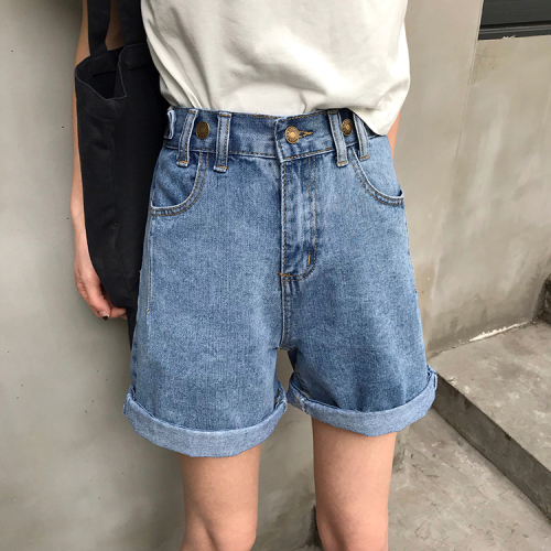Actual spring adjustable high waist elastic Korean version large curly Jeans Shorts