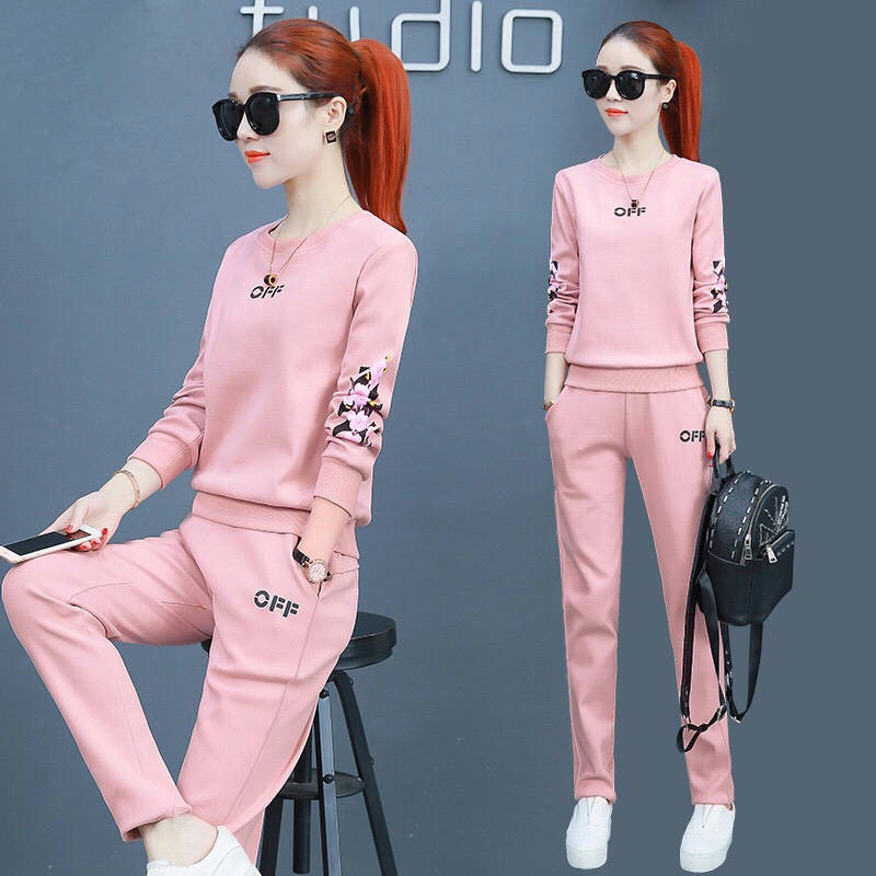 Sportswear set female spring and Autumn New Student Korean version loose fashion leisure large two-piece set