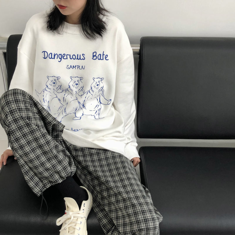 2021 autumn winter coat women's fashion ins Korean version loose student lovely Department sweater thin versatile long sleeve top