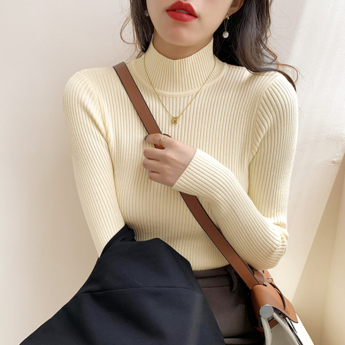 Real shot half high neck sweater women's bottoming shirt 2021 spring and autumn winter new tight inner top middle neck sweater