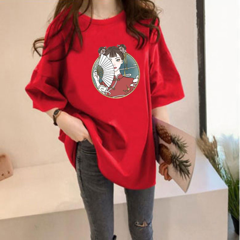 10 color summer Korean loose new fashion short sleeve student lazy printing medium long short sleeve T-shirt blouse