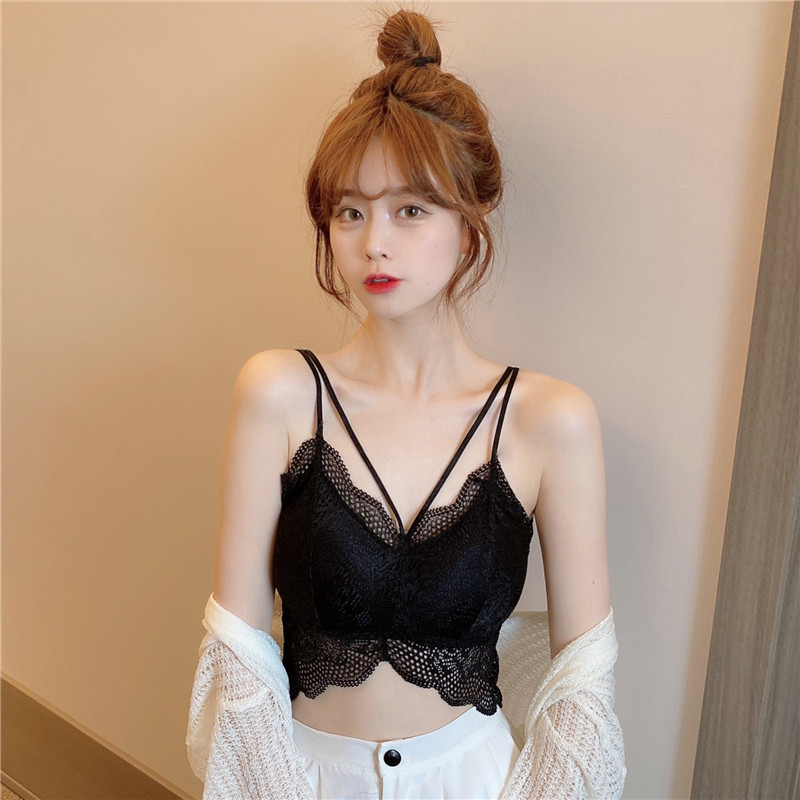 Real shot real price new double shoulder with hollow LACE SLING vest sexy top women's summer style