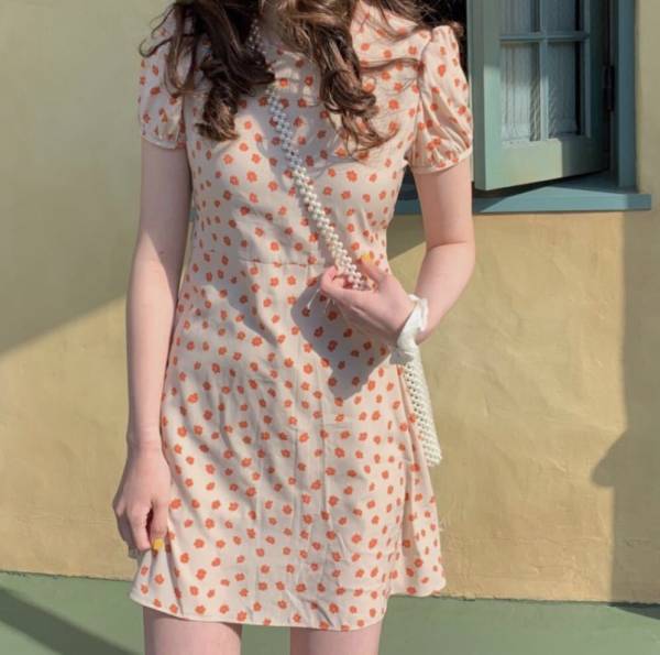 Retro sweet sun words peach powder small man waist strap thin dress milk silk 170g