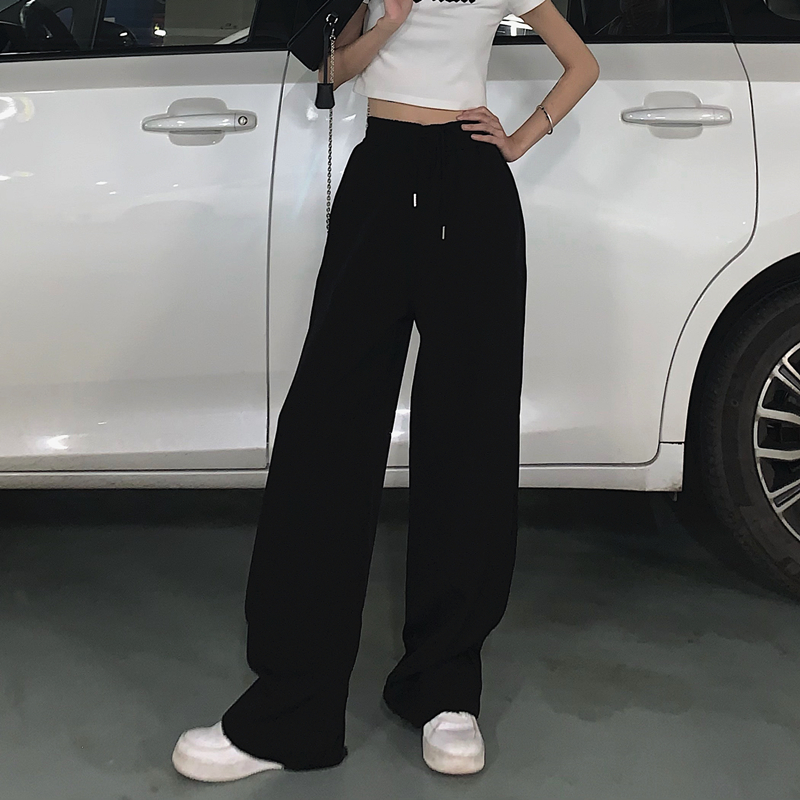Large casual floor mopping pants for women in autumn slim straight tube wide leg pants loose sports high waist pants fashion