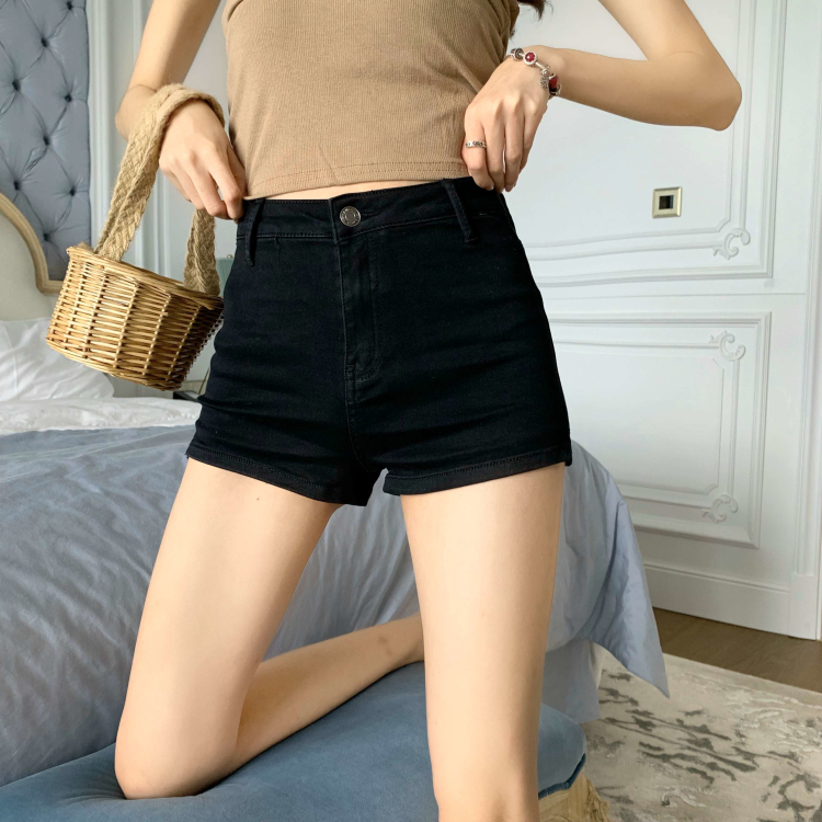 Real-price summer retro high-waist tight jeans for women with high elastic hip-wrapped hot pants