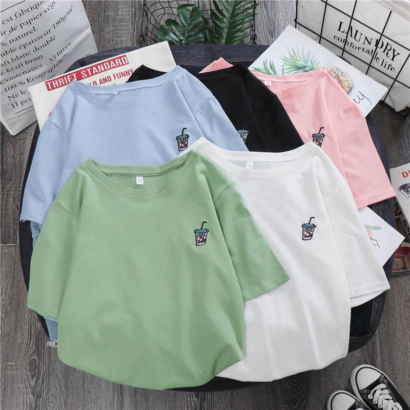 2021 summer new round neck loose print short sleeve T-shirt for women