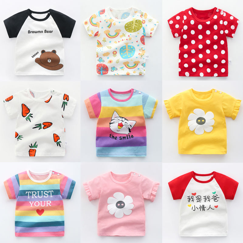Girls half sleeve 1 year old 3 summer short sleeve cotton T-shirt Girls Summer baby top children 0 Boys 2